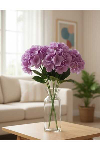 ENRUFLORA Yapay Lila Ortanca 5 Dallı Ev Salon Balkon Dekor Aranjman Sevgilile...