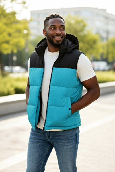 Star Fashion Men's winter vest, thick, with hood and pockets, quilted look, with padding