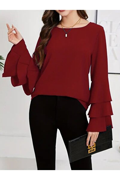 Kokosh moda Women's Long Sleeve Crew Neck Sleeves Spanish Flounce Sandy Blouse