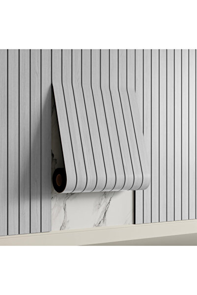 Teno 3D Teno® Wood-Pattern Panel, Self-Adhesive, 1.8 sqm, 60×300 cm, Light Grey