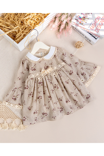 Babymod Peter Pan collar Ruched 100% Cotton Stylish Baby Girl Dress