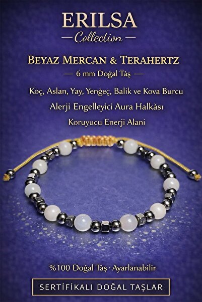 Erilsa Certified Allergy Balance and Protective Energy Bracelet – White Coral and Terahertz 6 mm Natural Stone