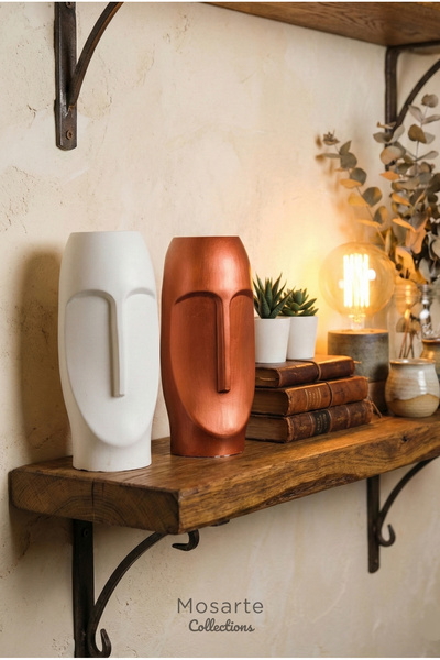 Mosarte سلسلة ستونفيس: مزهرية/تمثال وجه تجريدي بسيط - مجموعة من قطعتين للديكو...