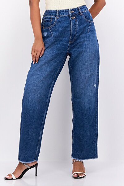 Esprit بنطلون جينز نسائي بقصة "داد فيت" مغسول بدون مطاط، أزرق