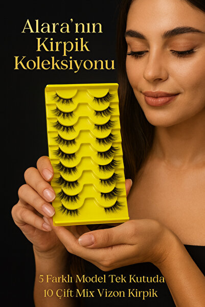 alaraycosmetics 10 Çift Sürekli Kullanılabilir Mıx Kutu Takma Kirpik Seti 5 F...