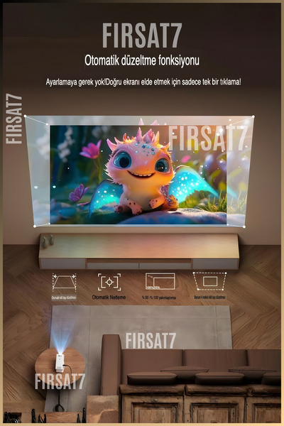 Fırsat7 F6 Mini Powerbank Ile Çalışan Projeksiyon Cihazı 4K Destekli Wifi Bluetooth USB HDMI Kumandalı