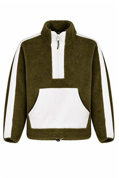 T SteepRockt Unisex Oversized Plush Fleece Jacket 100% Cotton Welsoft Mock Neck Zippered Kangaroo Pocket