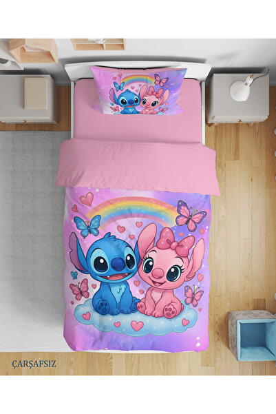 Erays Home Stitch Patterned 3D Digital Printed Single Size Sheetless Girls' Duvet Cover Set Sleeping Set
