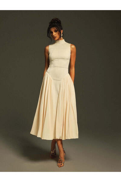 allura فستان بلا أكمام للركبة بكسرات ناعمة