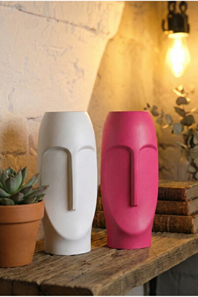 Mosarte سلسلة ستونفيس: مزهرية/تمثال وجه تجريدي بسيط - مجموعة من قطعتين للديكو...