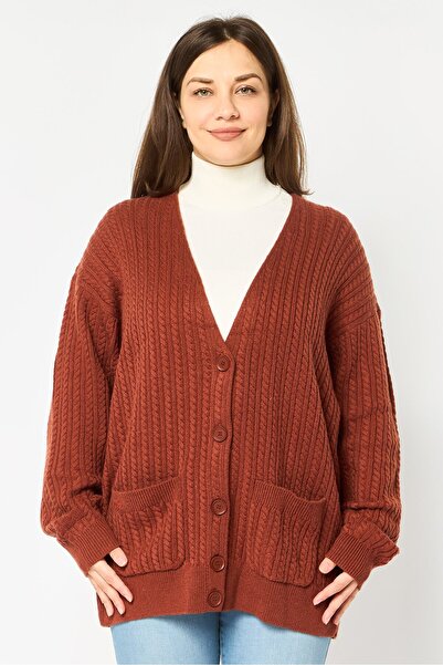 Lacoste Women V-Neck Knitted Sweater, Brown