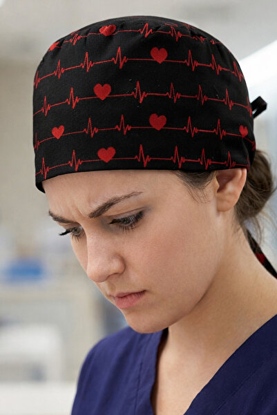 Lion Üniforma EKG Siyah Desenli Unisex Cerrahi Bone Hemşire ve Doktor Bone