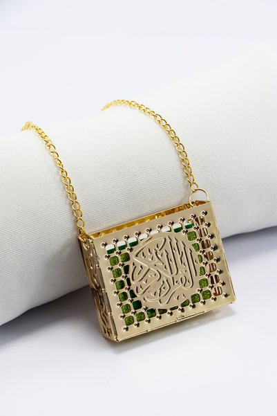 biuti Ajurlu Metal Kaplı Minyatür Kur' an-ı Kerim Araba Dikiz Ayna Süsü, Gold...