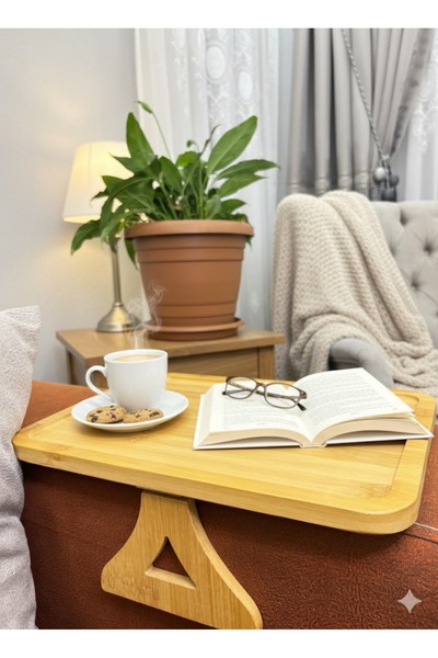 QBA Bambu Kolçak Tepsisi 2 Adet ( 33 x 23) Katlanabilir Koltuk Tepsisi Doğal ...