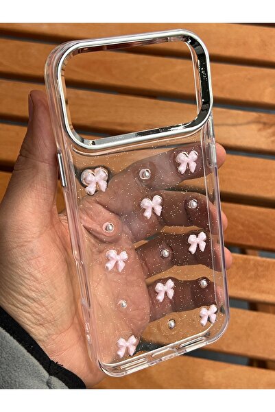 EDELFU آيفون 17 برو ماكس - غطاء شفاف وردي لامع بنمط فيونكة مع غلاف لامع يبرز الكاميرا