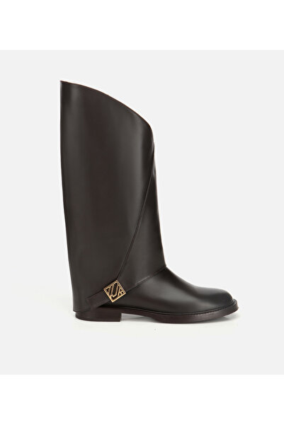 Hotiç Kadın Deri Kahverengi Tokalı Pantolon Görünümlü Düz Çizme