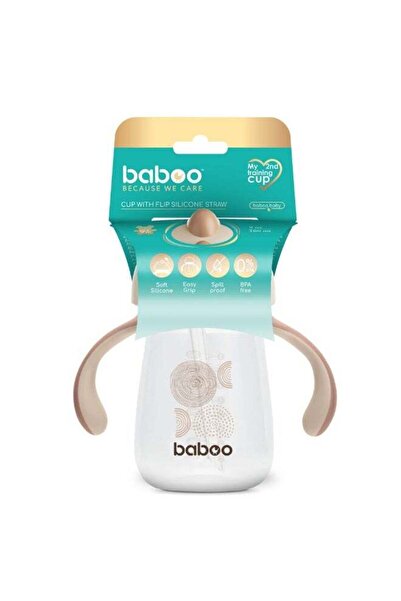Baboo كوب سيليكون مزود بماصة - طبيعي - 260 مل - مناسب للأطفال من عمر 9 أشهر فما فوق