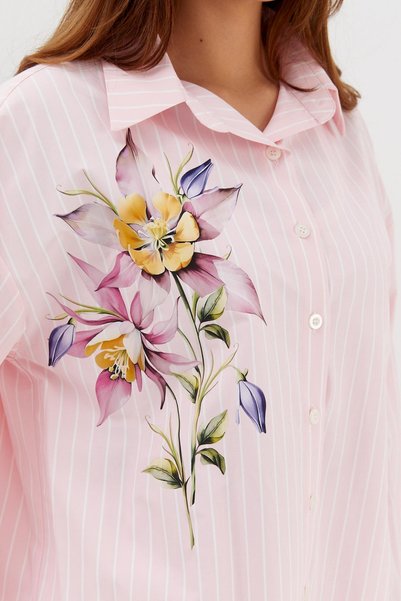 ONNO PRIVE Flower Printed Oversized Shirt Pink