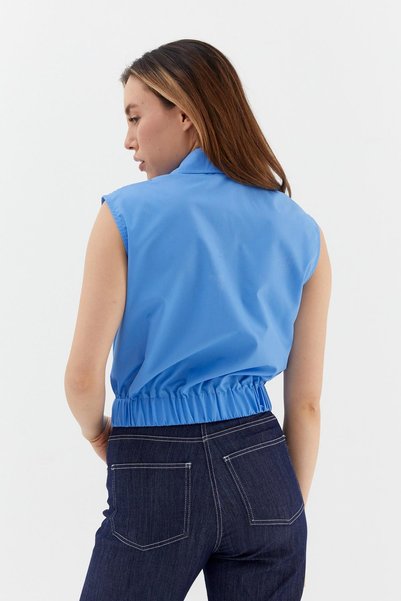 ONNO PRIVE Elastic Waist Sleeveless Poplin Shirt Blue