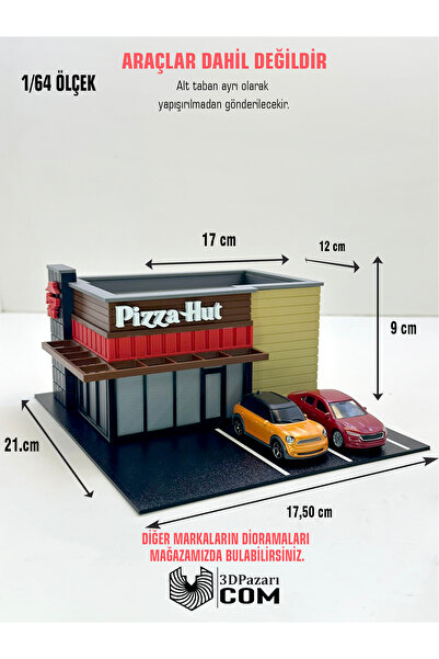 Butik 3D Baskı 1/64 Ölçekli Pizza Hut Bina Tasarımlı Diorama Araç Sergileme G...