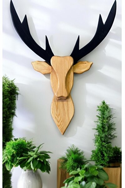 CRAFTEL siyah-meşe Geyik Kafası Duvar Süsü, şık ve doğal dekorasyon.