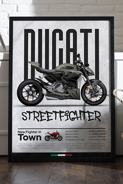 Duvarda Αφίσα Ducati Street Fighter με μαύρο ξύλινο πλαίσιο, διακοσμητικός πί...