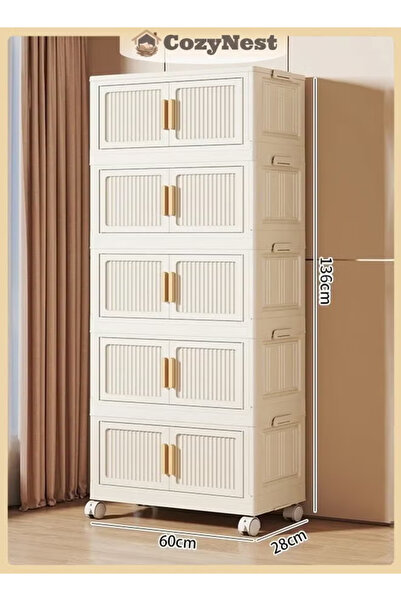 VOGMAX خزانة تخزين بلاستيكية قابلة للطي من 5 طبقات بأبواب قلابة وعجلات، وصناد...