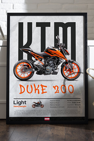 Duvarda Αφίσα KTM Duke 200 με μαύρο ξύλινο πλαίσιο, διακοσμητικός πίνακας τοί...
