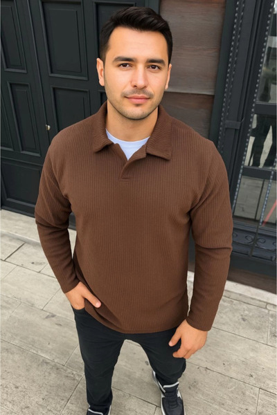 ETİLER ÇOCUK Men's Corded Fabric Fleece Sweatshirt – Buttonless Polo Collar, ...