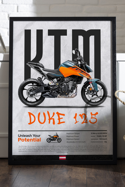 Duvarda Αφίσα KTM Duke 125 με μαύρο ξύλινο πλαίσιο, διακοσμητικός πίνακας τοί...