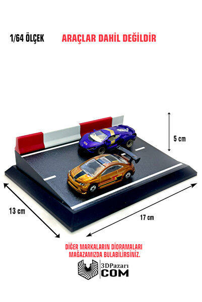 Butik 3D Baskı 1/64 Ölçekli Yarış Pisti Tasarımlı Diorama Araç Sergileme Garajı