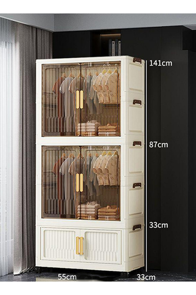 Generic Foldable Stackable Clothes Storage Cabinet Organizer with Wheels, Reinforced Dustproof Garment Rack