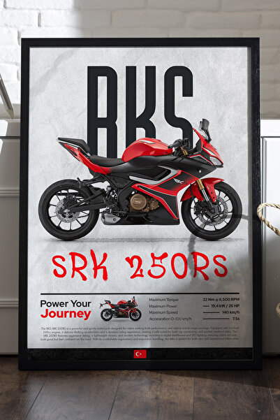 Duvarda RKS SRK 250 RS Siyah Ahşap Çerçeveli Poster, Dekoratif Motosiklet Duv...