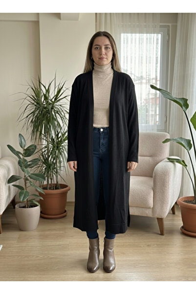 T Guel سترة طويلة سوداء مريحة للنساء