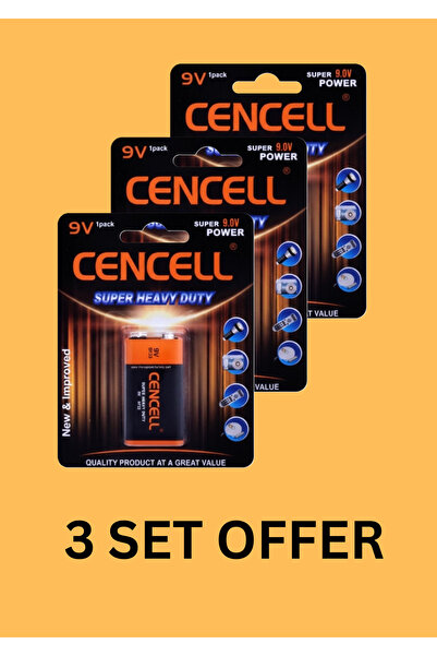 Cencell بطاريات 9V مربعة ذات جودة عالية 3قطع عرض خاص