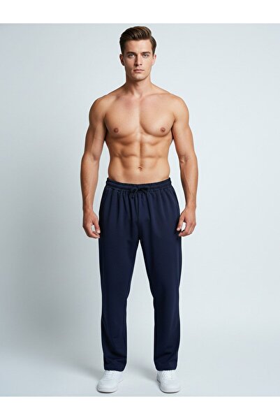 Clans & Hans By Styli Men Navy Blue Plain Lycra Track Pants