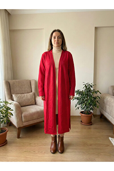 T Guel Women's Red Comfortable Fit Long Cardigan