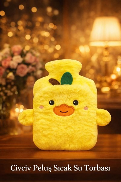 Kitchen Beauty Peluş Kılıflı Civciv Emojili Sıcak Su Torbası Cepli El Geçmeli Sıcak Su Torbası El Isıtıcı