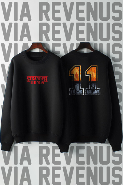 Vordevia Hanorac Stranger Things Eleven cu imprimeu cu gâtul în formă de O, cu cu căptușeală din fleece fire