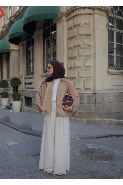 MODA AKSA ZRA SATEN BOMBER koyu bej