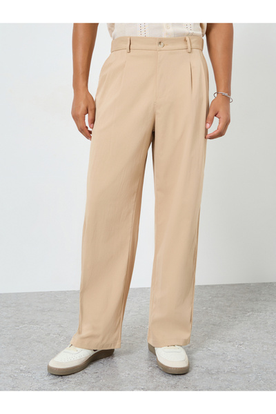 Take Two By Styli Men Beige Solid Straight Leg Pants