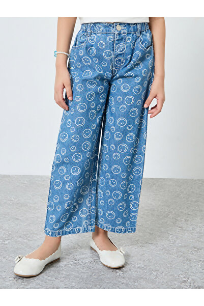 Styli Girls Emoji Print Wdie Leg Jeans