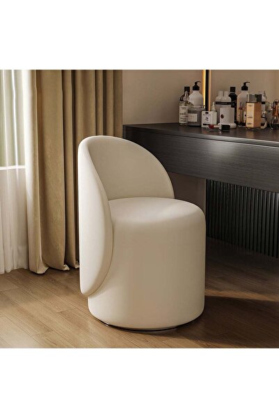 sharpdo Bedroom Furniture Dressing Table, 360° Rotating Round Stool, Thickened PU Leather