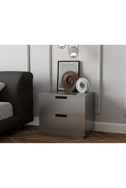 satenhome Armi 2 Çekmeceli Komodin - Metalik Gri