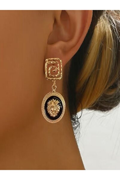 Alyas Aksesuar Lion Head Design Dangle Earrings