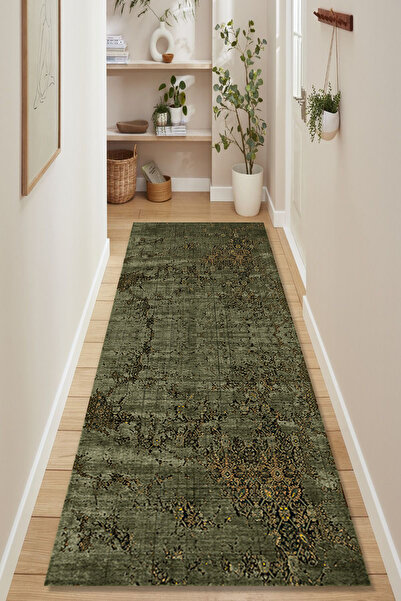 Kessy Home Studio Koridor Halısı & Yolluk Haki Yeşil Desenli Dijital Baskı Ka...