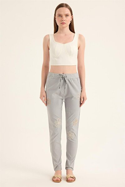 HomeStore Παντελόνι με μοτίβο λουλουδιών με πέτρες