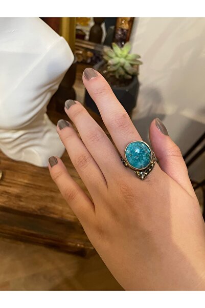 Lia Fail Doğal Turkuaz Taşlı Otantik Gümüş Yüzük – El İşçiliği