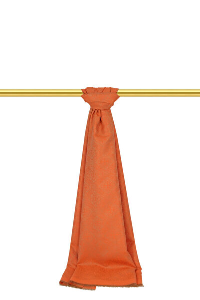 Bursa İpek Dark Peach Damask Pattern Jacquard Silk Shawl