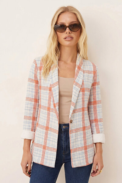 armonika Women Light Blue Shawl Collar Sleeves Paneled Single Button Jacket Arm-26K001087